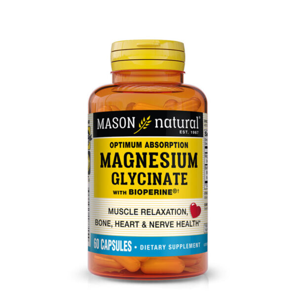 Mason Natural Optimium Absorption Magnésium Glycinate Withe Bioperine 60 Capsules