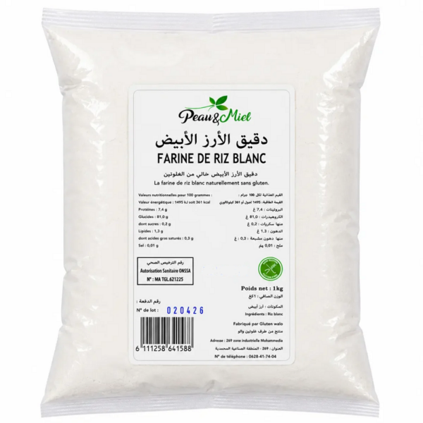 Farine De Riz Blanc Sans Gluten Peau & Miel 1Kg