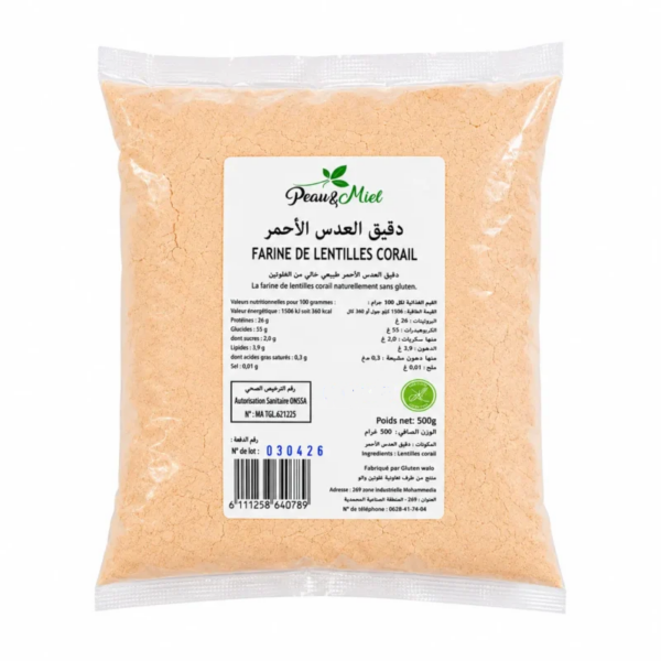 Farine De Lentilles Corail Sans Gluten Peau & Miel 500gr